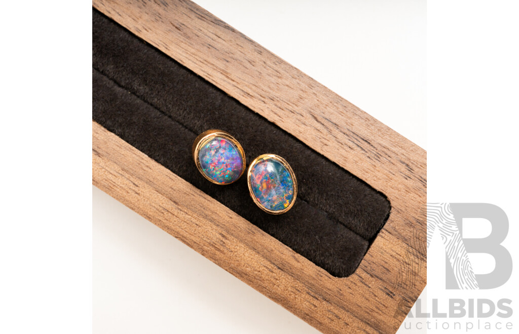 9ct Opal Triplet Stud Earrings, 9mm X 7mm, 1.41 Grams