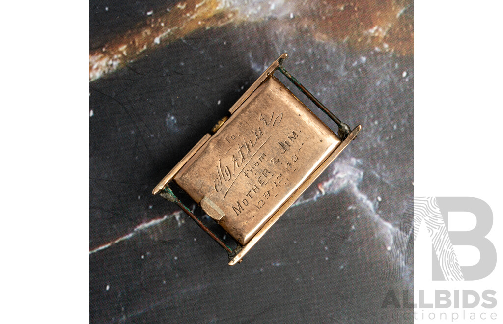 9ct Omega Vintage Tank Watch, Manual Winding with Movement, Circa 1939-1942, 19.27 Grams