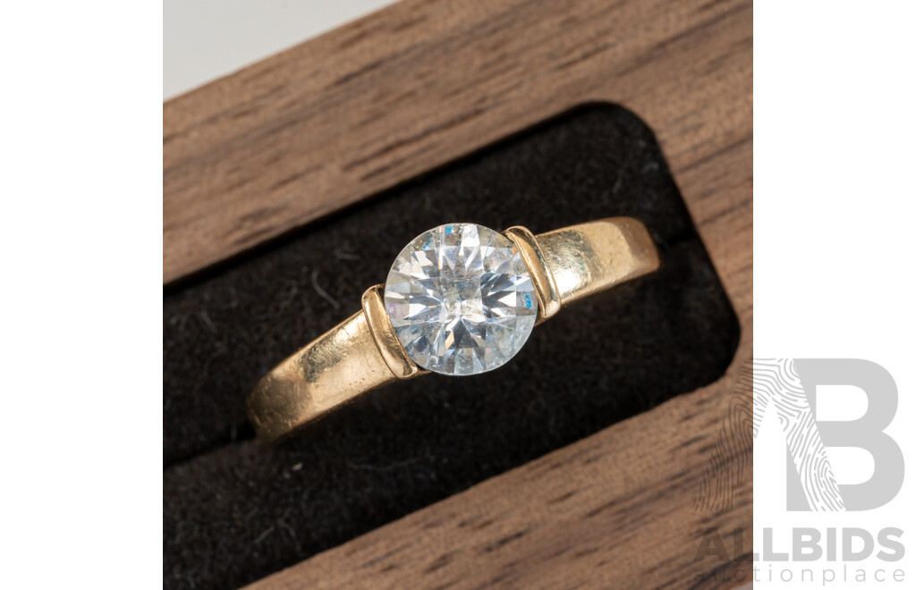 9ct Vintage Checker Cut Cz Solitaire Ring, Size O, 2.63 Grams