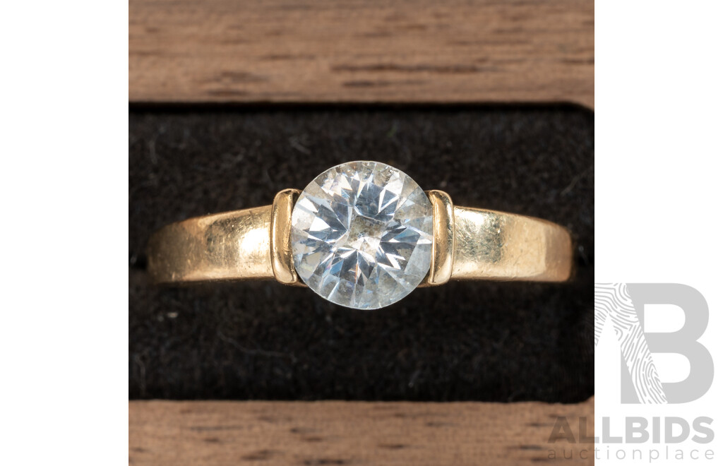 9ct Vintage Checker Cut Cz Solitaire Ring, Size O, 2.63 Grams