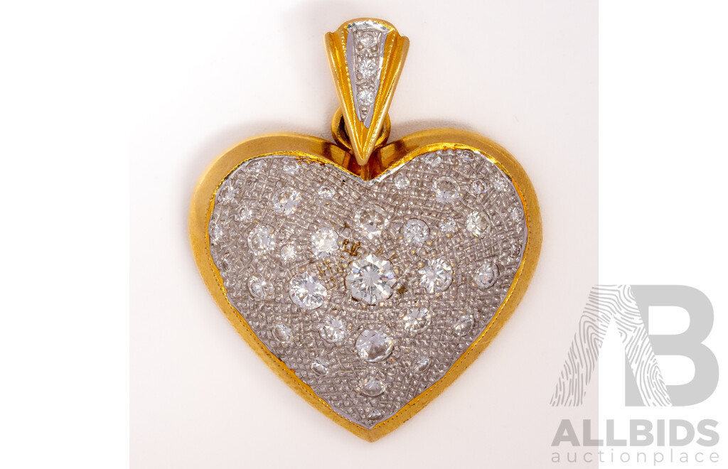 18ct Diamond Set Heart Pendant, 32mm, Est TDW 1.25ct, 9.08 Grams