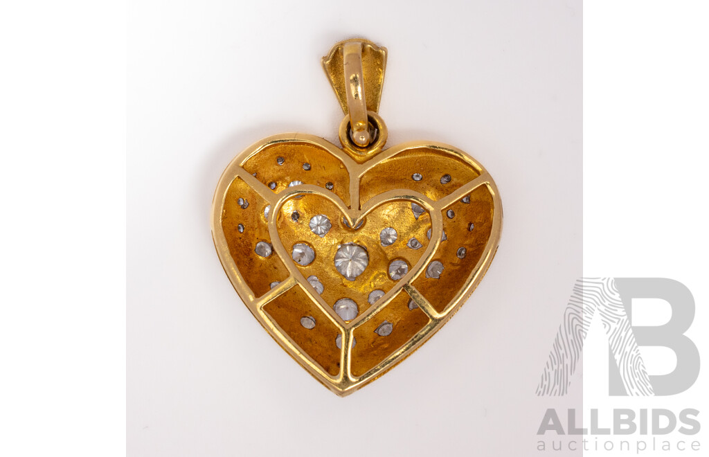 18ct Diamond Set Heart Pendant, 32mm, Est TDW 1.25ct, 9.08 Grams
