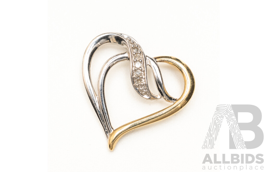 9ct Diamond Set Heart Slider Pendant in Two Tone Gold, TDW 0.025ct, 15mm, 0.80 Grams