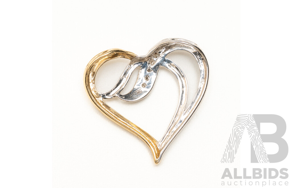 9ct Diamond Set Heart Slider Pendant in Two Tone Gold, TDW 0.025ct, 15mm, 0.80 Grams
