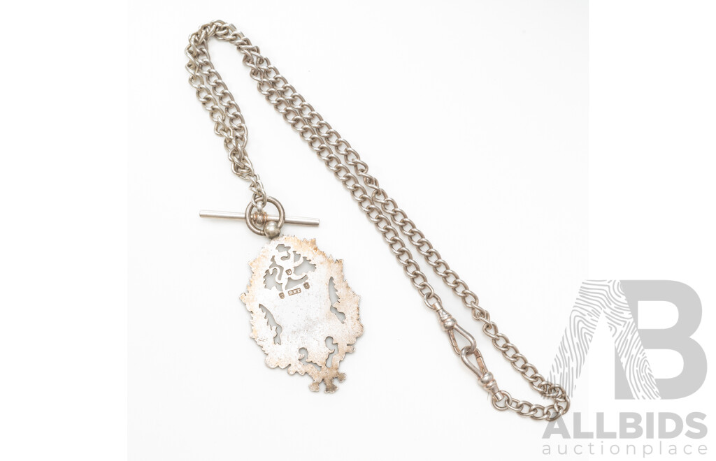 Antique Sterling Silver Pierced Medallion/pendant, Hallmarked Glasgow 1891 & 925 Fob Chain Double Albert Swivel Clasps, 44cm, 37.53 Grams