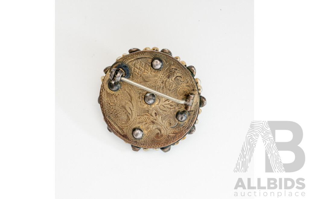 Stunning Antique Austro Hungarian Persian Turquoise & Seed Pearl Brooch, 800 Silver, 9.91 Grams