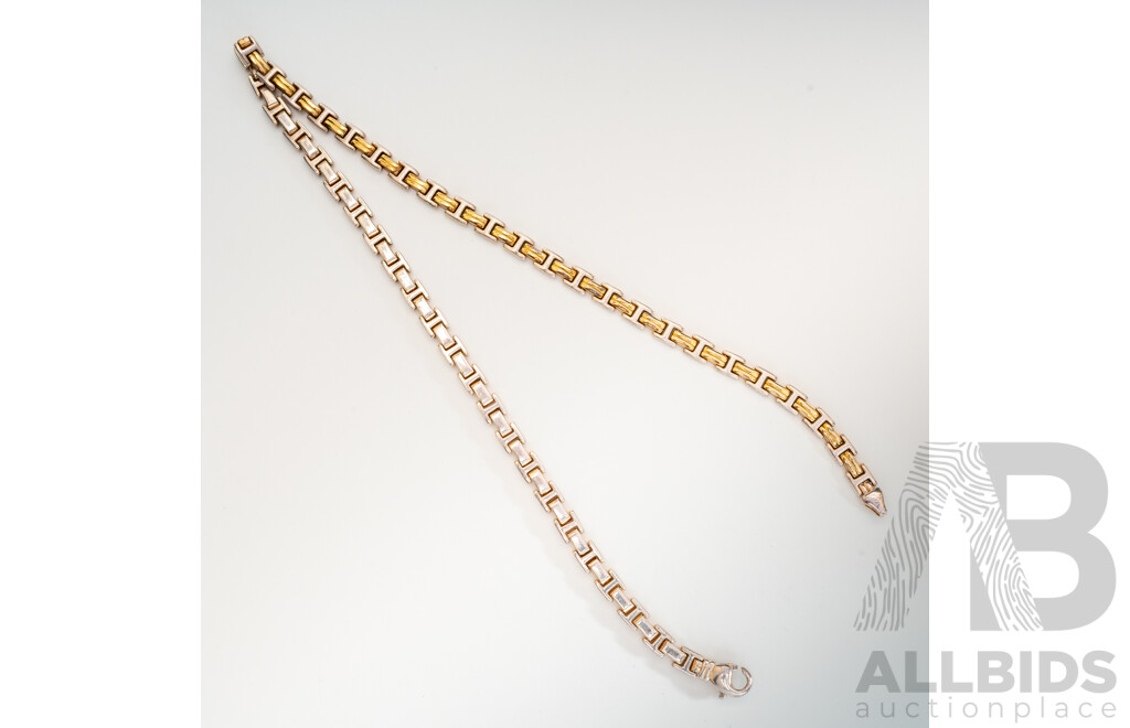 Sterling Silver Two Tone Flat Link Necklace, 42cm, 48.61 Grams