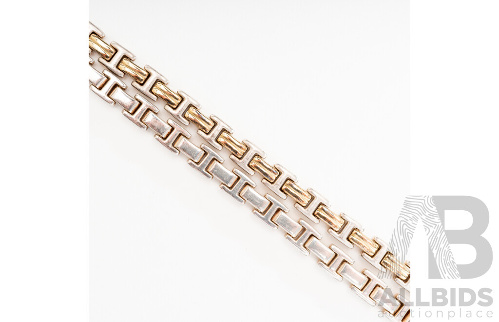 Sterling Silver Two Tone Flat Link Necklace, 42cm, 48.61 Grams