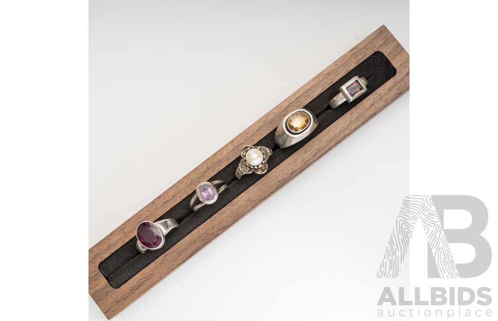 Sterling Silver Gemset (5) Ring Collection, 27.80 Grams