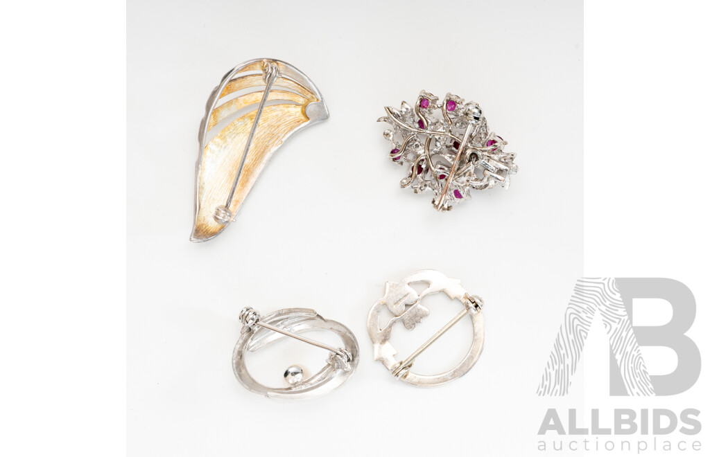 Sterling Silver (4) Vintage Brooch Collection, 15.17 Grams
