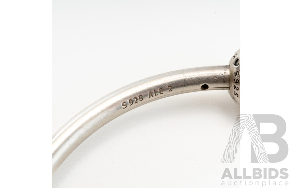 Pandora Moments Shooting Star Open Cuff Bangle & Pandora Three Wishes Pearl Ring, Both Retired, 16.47 Grams