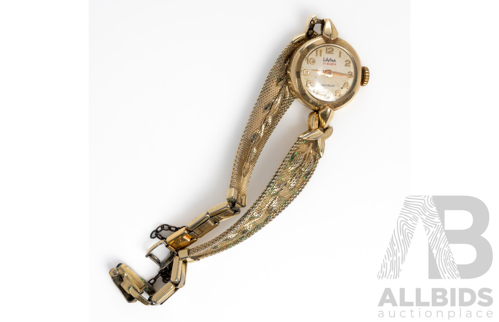 9ct Lavina 17 Rubis Incabloc Vintage Ladies Watch with 10KGF Band, 12.46 Grams