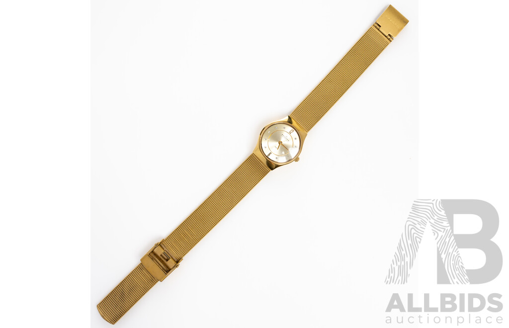 Skagen Denmark Gold Tone Ladies Watch with Swarovski Accents & Mesh Band, 233XSGGG2