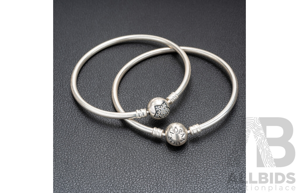 Pandora (2) Moments Bangles for Beaded Charms, Both 54mm, 16.75 Grams