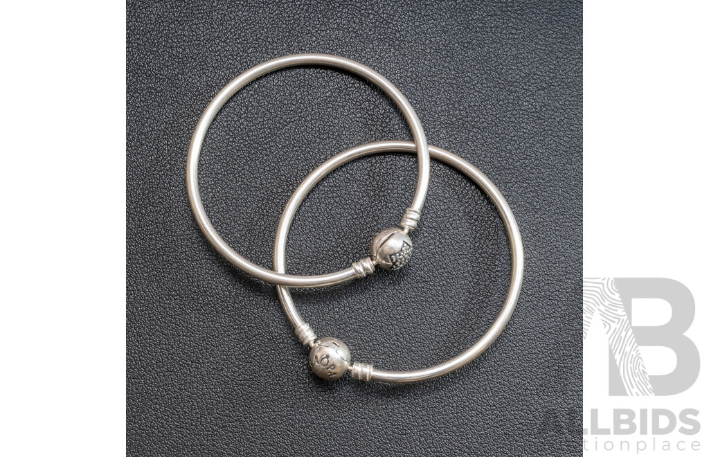 Pandora (2) Moments Bangles for Beaded Charms, Both 54mm, 16.75 Grams
