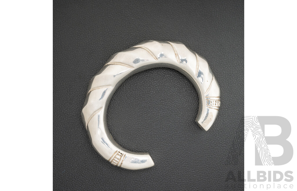 Sterling Silver Statement Open Cuff Bangle, 60mm, 64.0 Grams