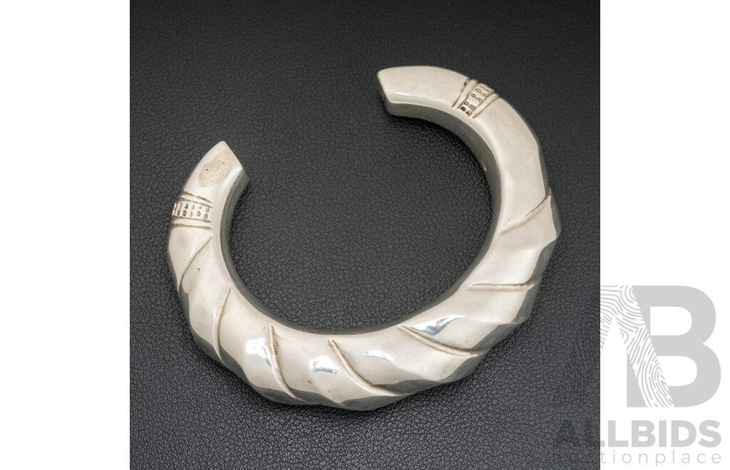 Sterling Silver Statement Open Cuff Bangle, 60mm, 64.0 Grams