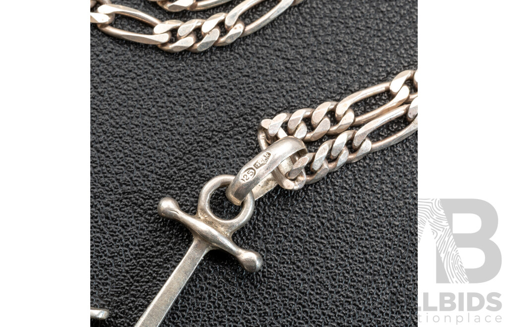 Vintage Sterling Silver Anchor Pendant, 38mm Long, on SS Figaro Necklace, 60cm, 16.31 Grams