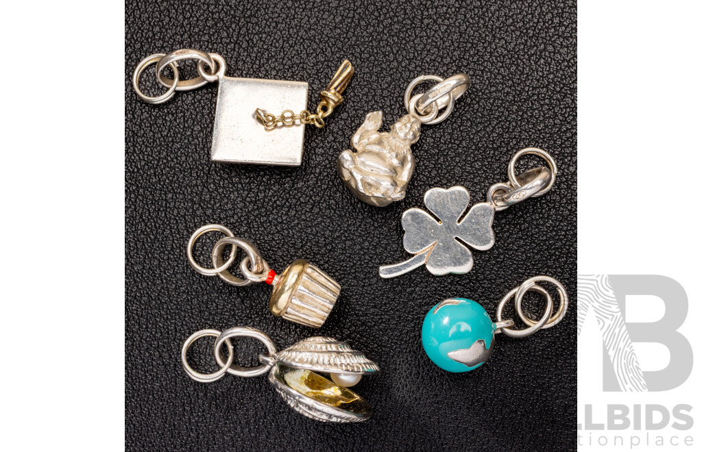 Links of London (6) Sterling Silver Charms, as New,  25.06 Grams
