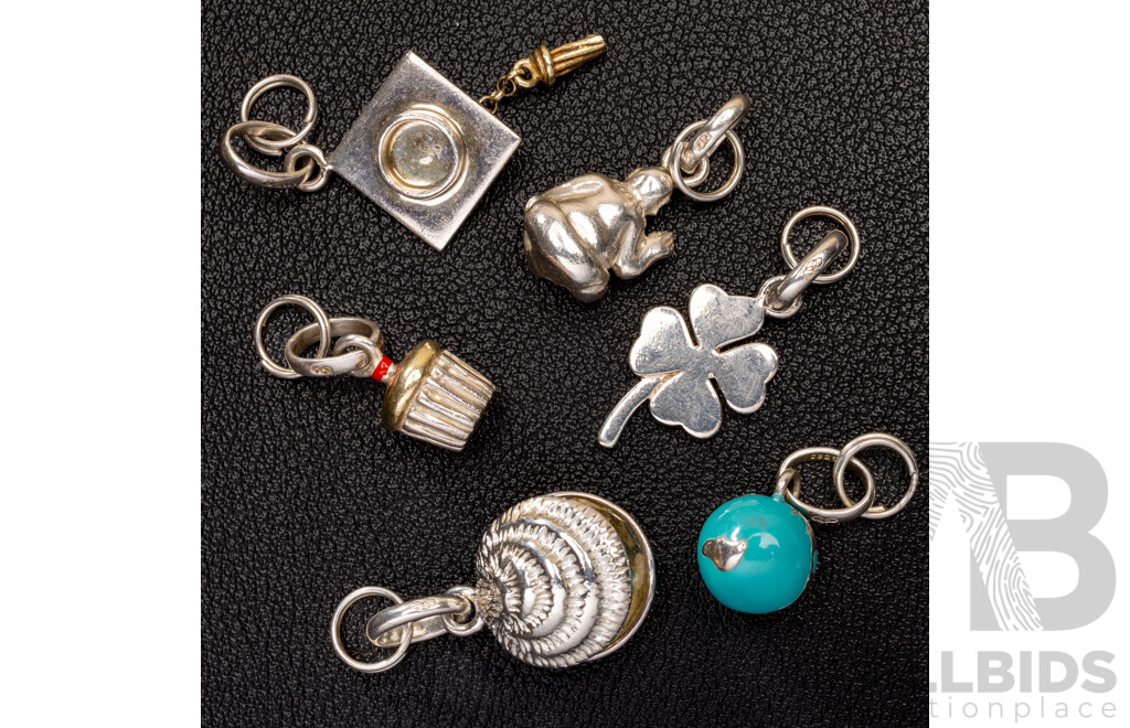 Links of London (6) Sterling Silver Charms, as New,  25.06 Grams