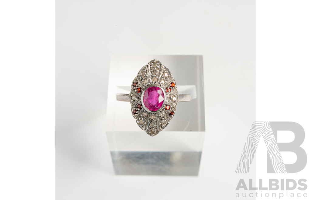 Vintage Sterling Silver Ruby & Diamond Set Ring, R0.56ct/TDW0.16ct, 2.20 Grams