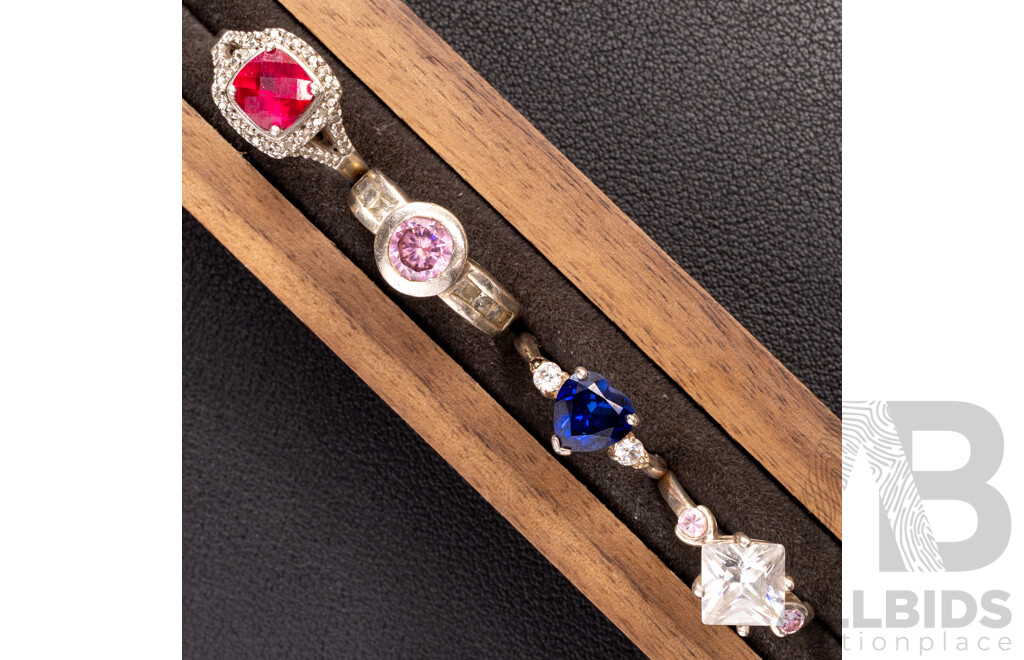Luxurious Collection of (10) Coloured CZ Gemstone Sterling Silver Rings, 57.48 Grams