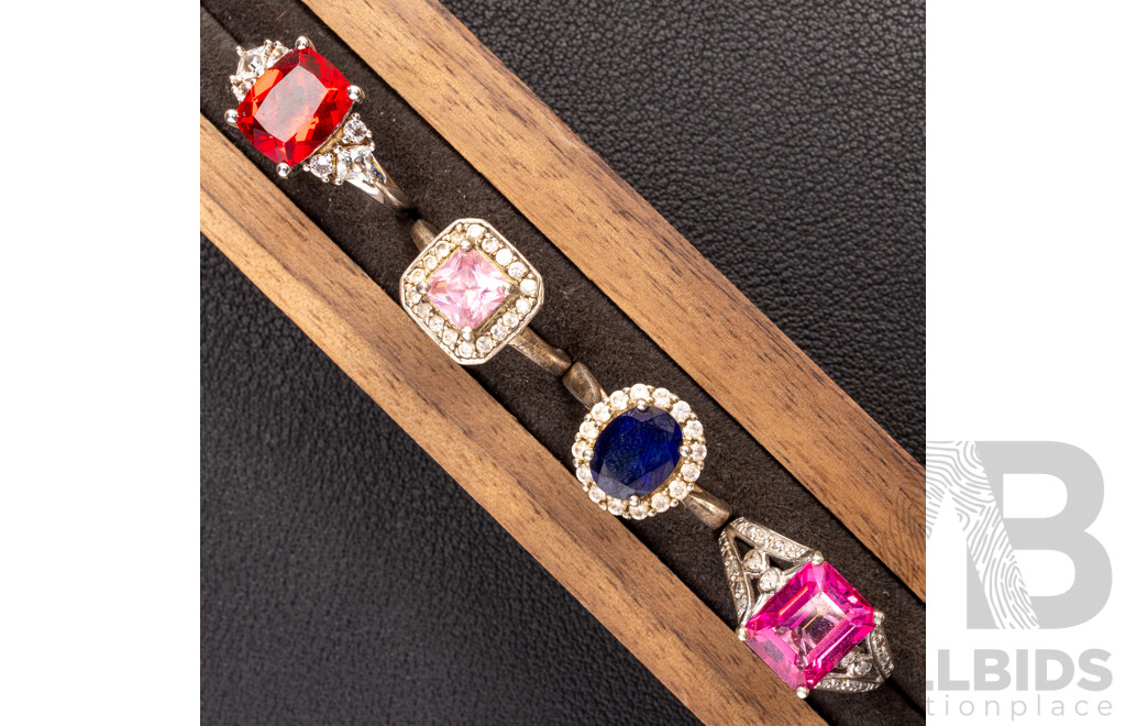 Luxurious Collection of (10) Coloured CZ Gemstone Sterling Silver Rings, 57.48 Grams