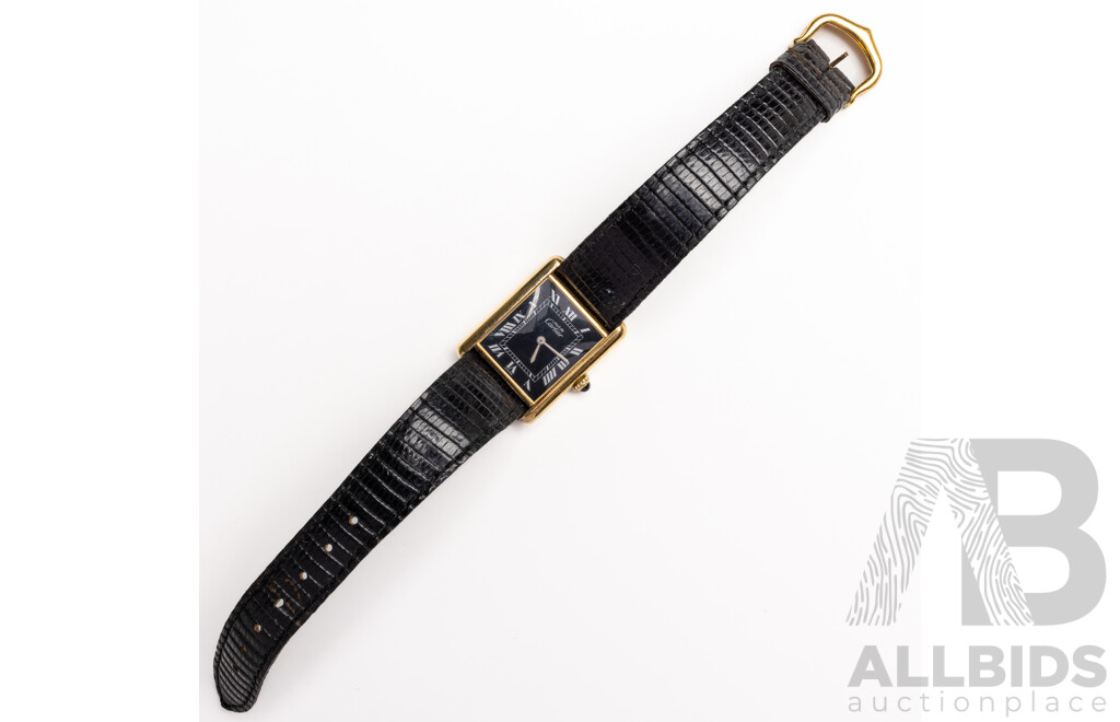 Cartier Tank Vermeil Must De Black Roman Dial Vermeil PM 1980s