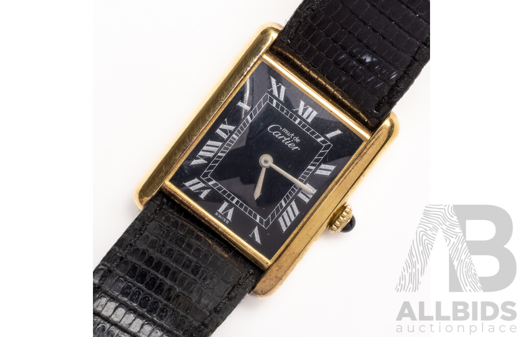Cartier Tank Vermeil Must De Black Roman Dial Vermeil PM 1980s
