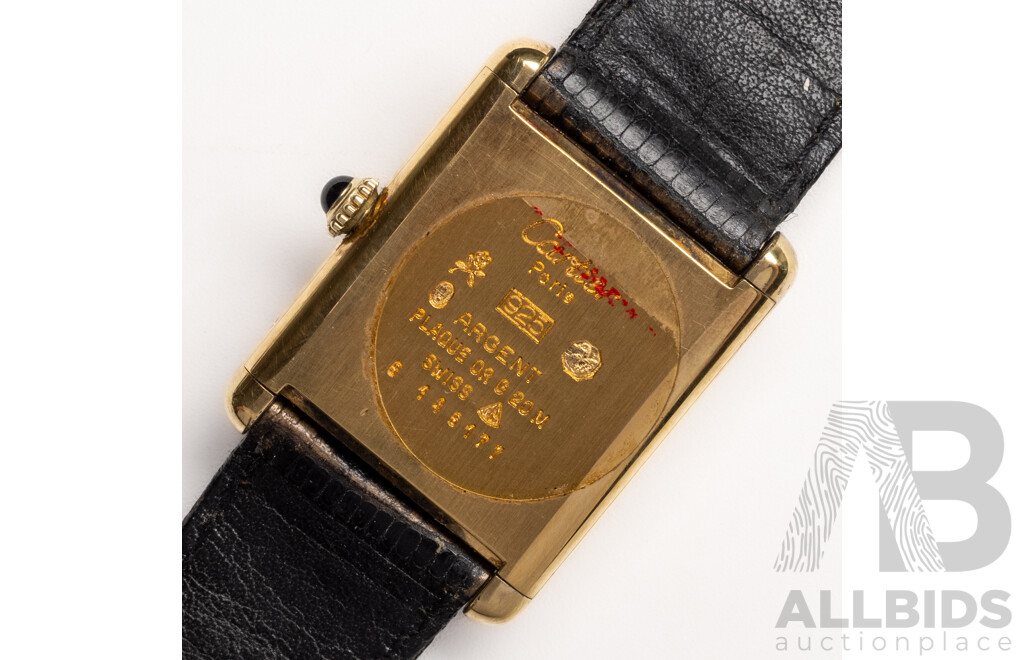 Cartier Tank Vermeil Must De Black Roman Dial Vermeil PM 1980s