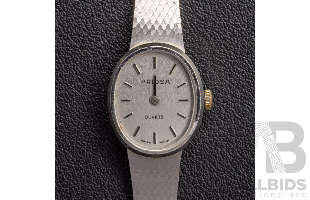 14ct White Gold Priosa Quartz Swiss Made Ladies Vintage Watch, 23.57 Grams