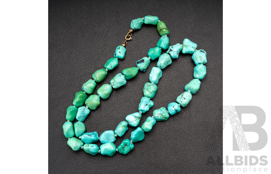 9ct Vintage Southwestern Turquoise Nugget Necklace, 55cm
