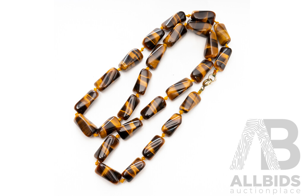 9ct Vintage Tigers Eye Beaded Necklace, 55cm