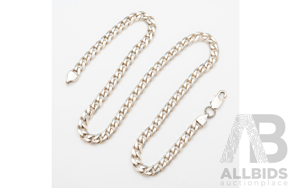 Solid Sterling Silver Flat Curb Link Necklace, 50cm, 48.17 Grams