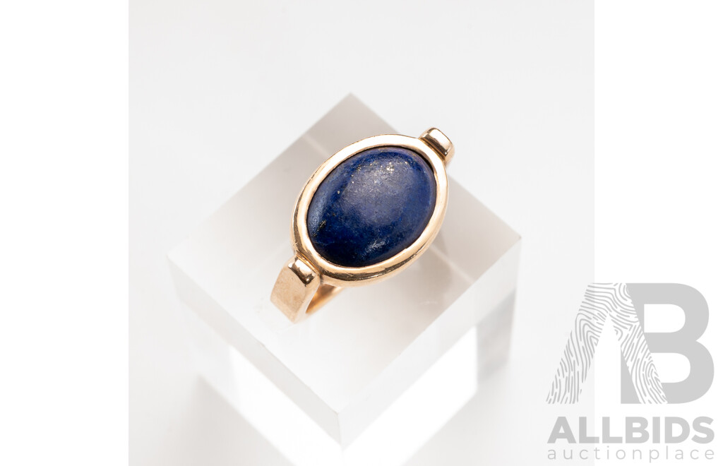 9ct Rose Gold Lapis Lazuli Cabochon Ring, Size M, 5.81 Grams