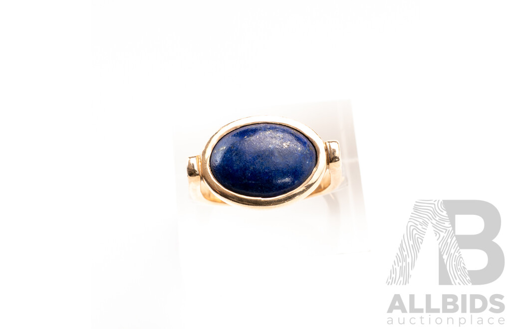 9ct Rose Gold Lapis Lazuli Cabochon Ring, Size M, 5.81 Grams