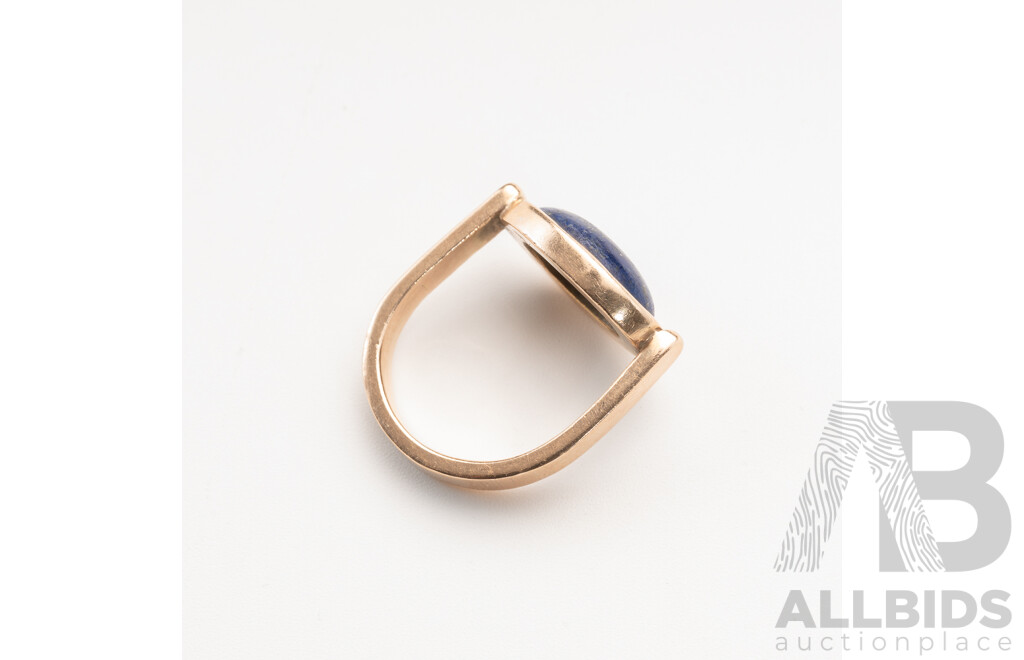 9ct Rose Gold Lapis Lazuli Cabochon Ring, Size M, 5.81 Grams