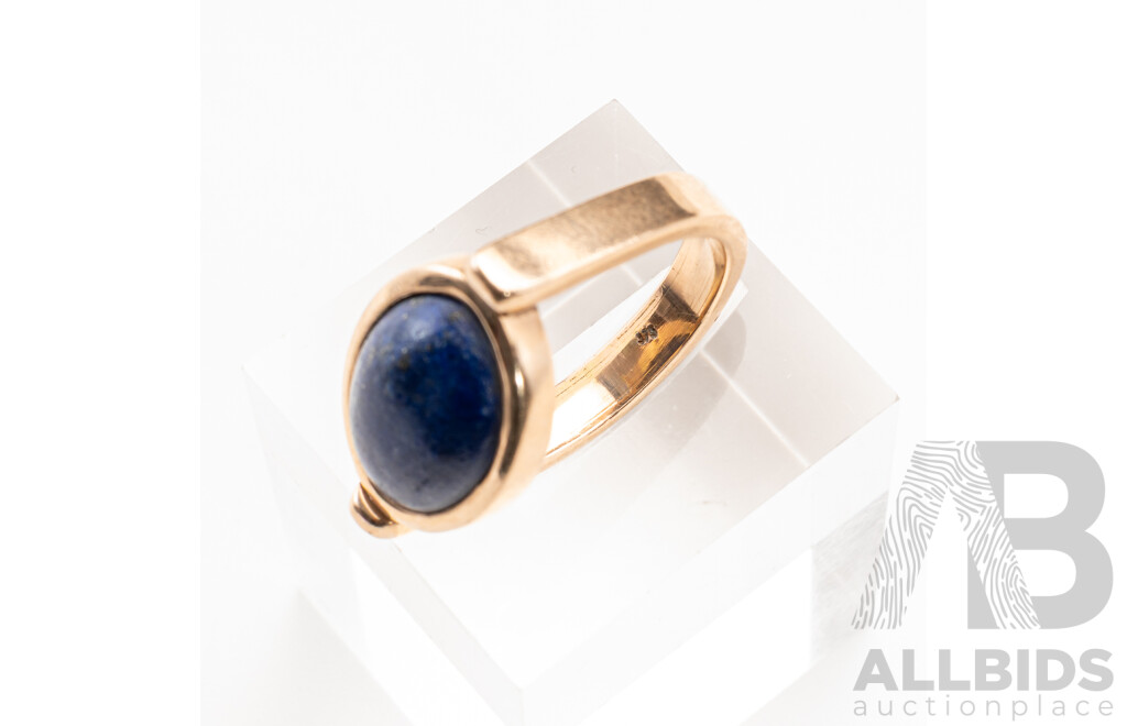 9ct Rose Gold Lapis Lazuli Cabochon Ring, Size M, 5.81 Grams
