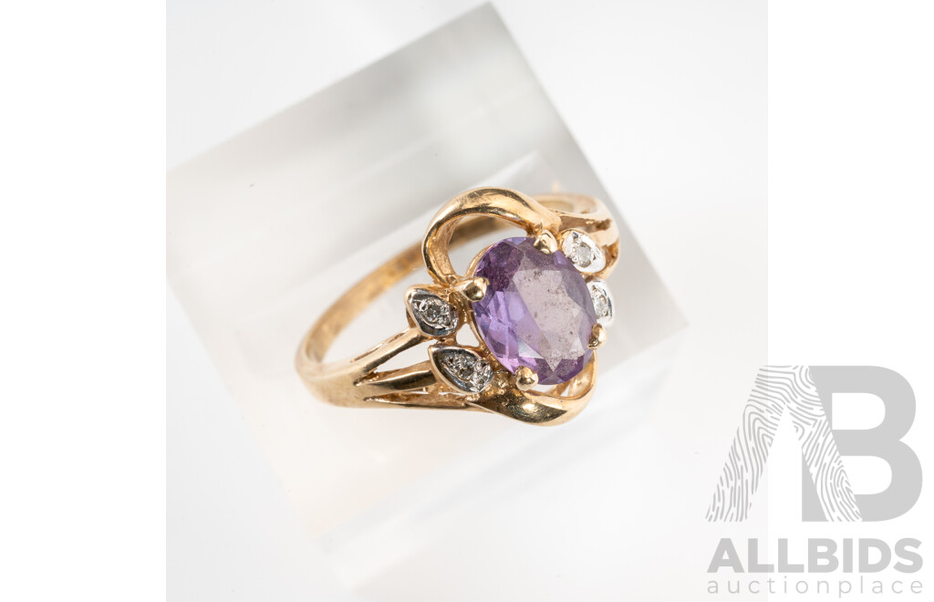 9ct Created Alexandrite & Diamond Ring, TDW0.02ct, Size N, 2.63 Grams