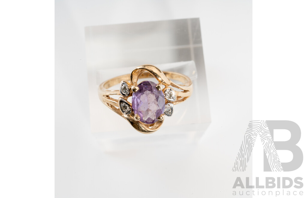9ct Created Alexandrite & Diamond Ring, TDW0.02ct, Size N, 2.63 Grams