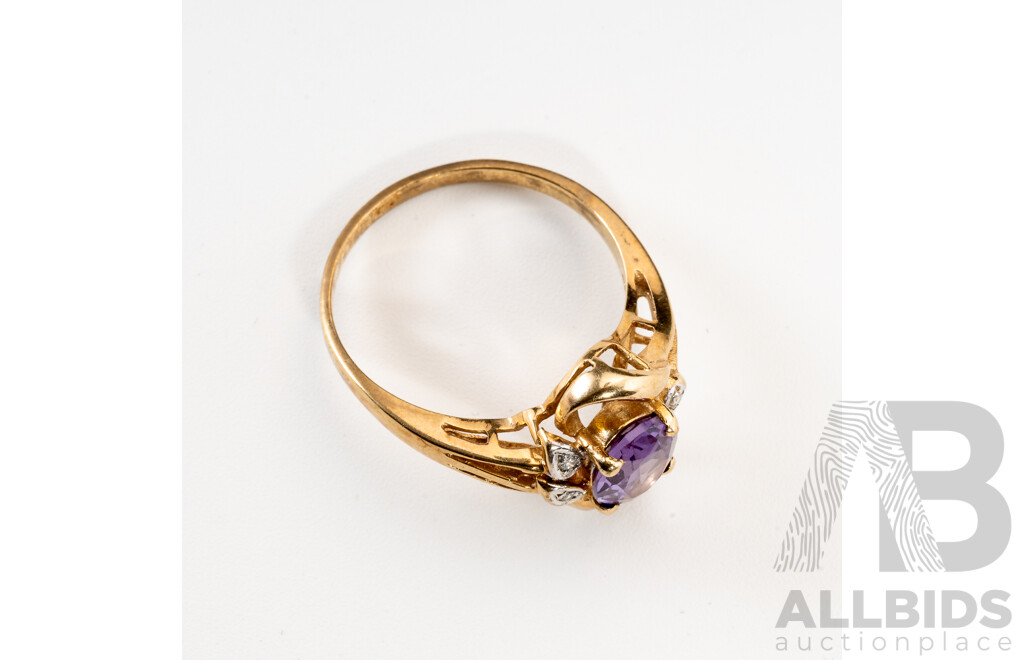 9ct Created Alexandrite & Diamond Ring, TDW0.02ct, Size N, 2.63 Grams