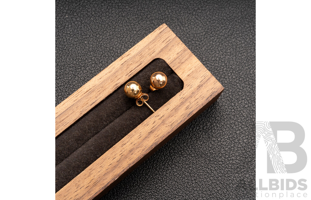 9ct Euro Ball Stud Earrings, 5.9mm, 0.32 Grams - as New