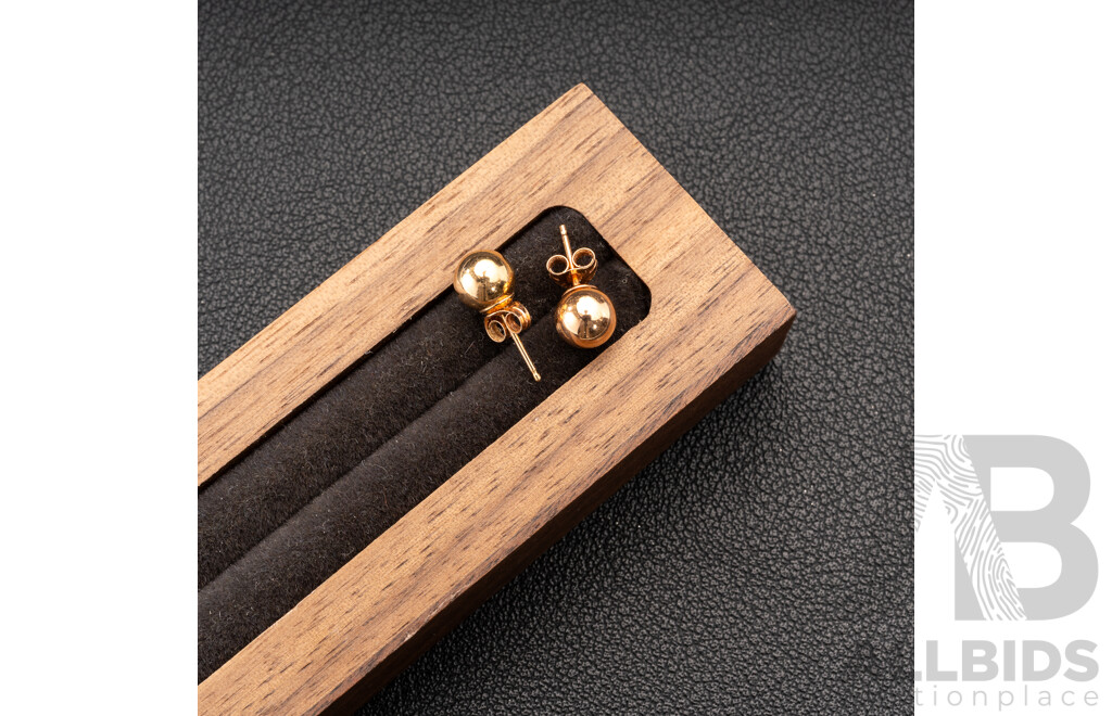 9ct Euro Ball Stud Earrings, 5.9mm, 0.32 Grams - as New