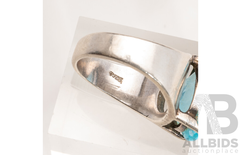 Sterling Silver Swiss Blue Topaz Cocktail Ring, Size N, 7.77 Grams