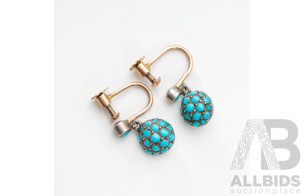 Vintage 9ct/sterling Silver Turquoise Drop Screw Back Clip on Earrings, 13mm, 2.24 Grams