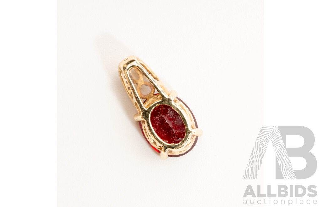 9ct Created Ruby & Diamond Set Pendant, Est TDW0.05ct, 16mm Long, 1.60 Grams