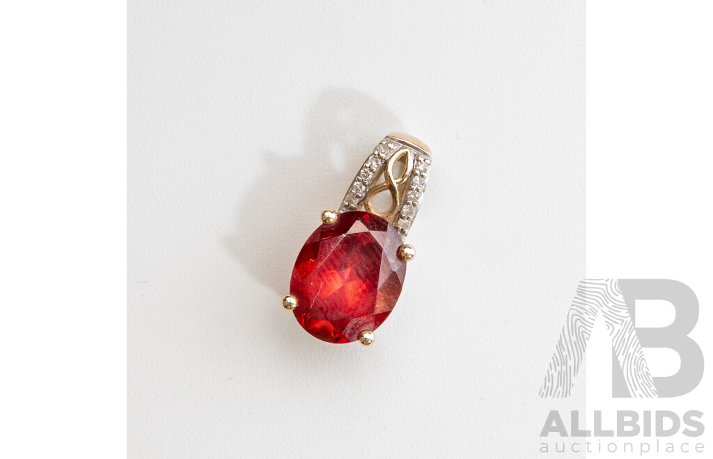 9ct Created Ruby & Diamond Set Pendant, Est TDW0.05ct, 16mm Long, 1.60 Grams