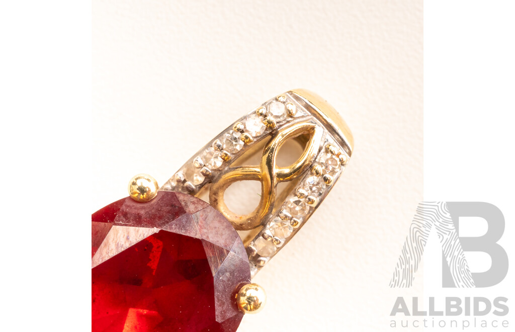 9ct Created Ruby & Diamond Set Pendant, Est TDW0.05ct, 16mm Long, 1.60 Grams