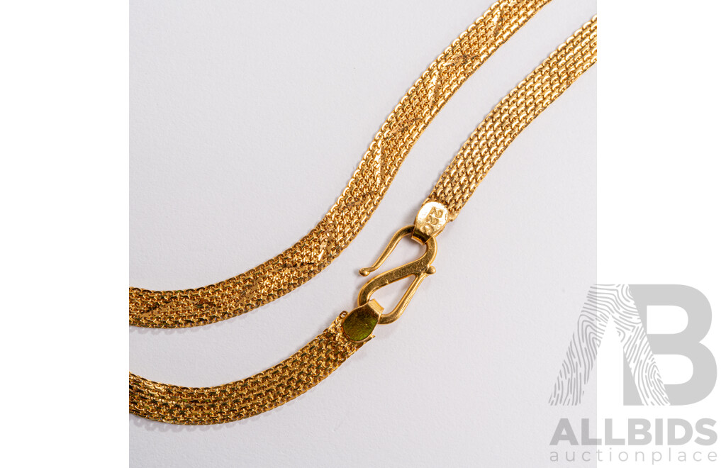 22ct Omega Mesh Necklace with S Hook Clasp, 38cm, 7.17 Grams