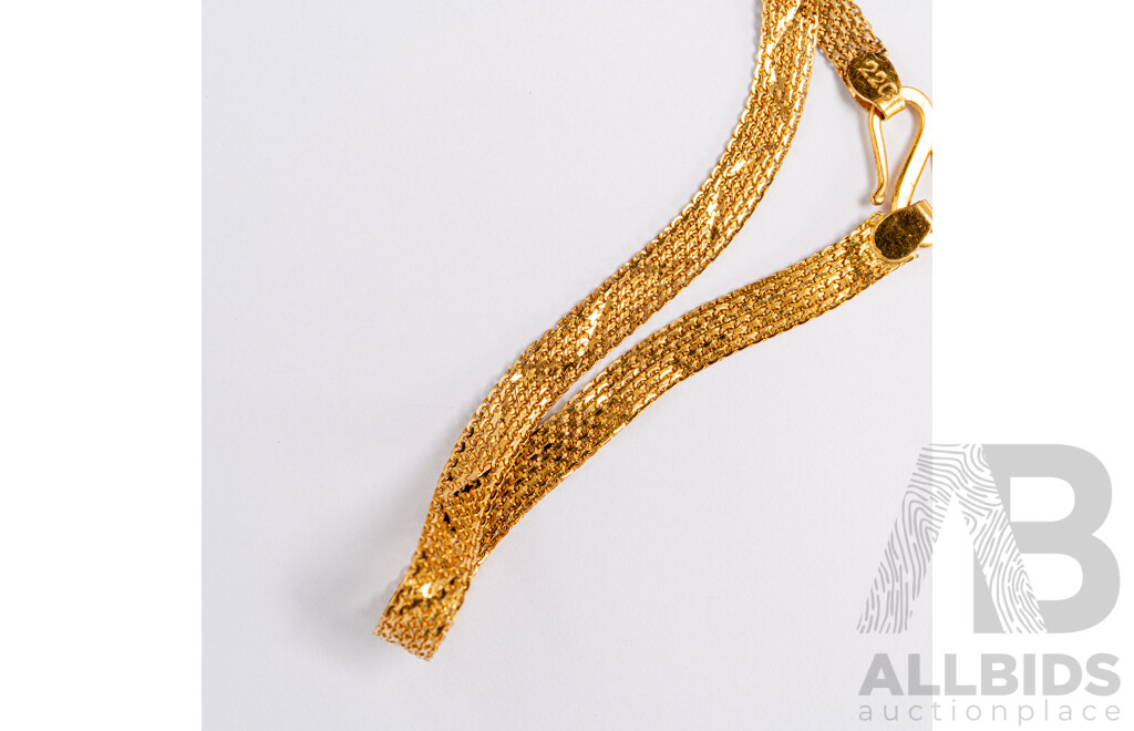22ct Omega Mesh Necklace with S Hook Clasp, 38cm, 7.17 Grams